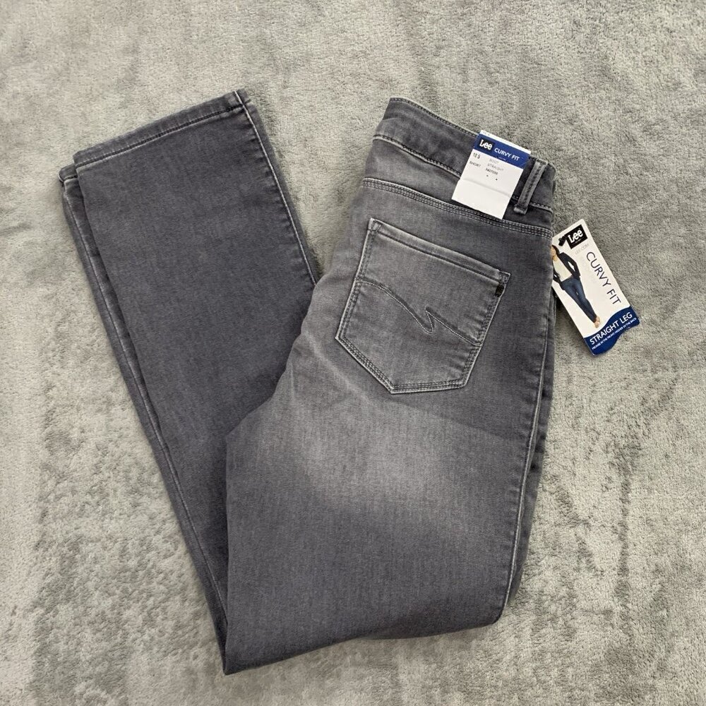 Lee Jeans Womens 10P Modern Series Curvy Fit Gray Mid Rise Straight Leg 28x28”